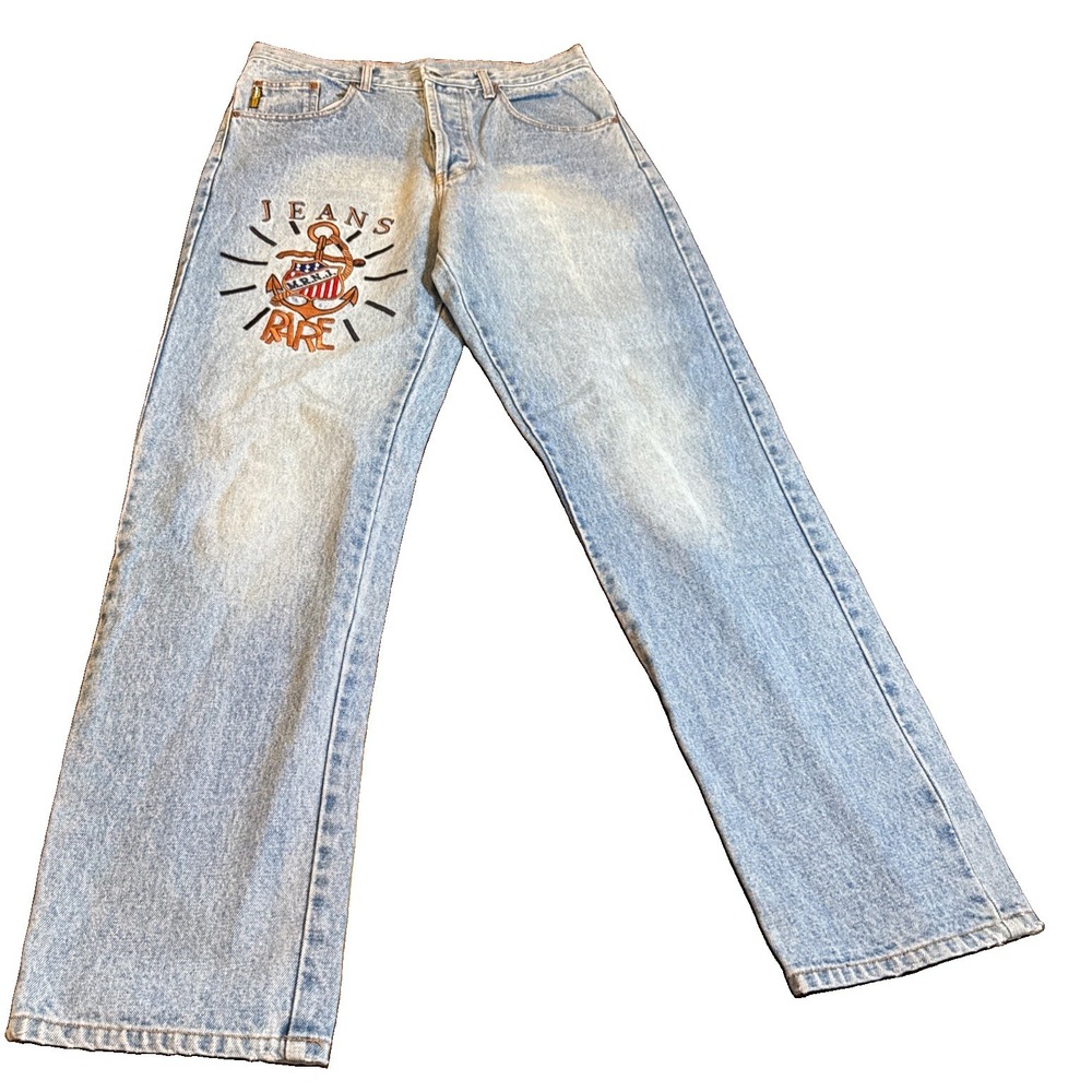 VTG Marona Culture Of Work Jeans Mens 32 Light Wash Baggy Anchor Embroidered Y2K